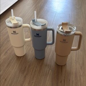 Stanley Travel Tumblers in White, Blue, Tan - 40 oz Handle Mugs